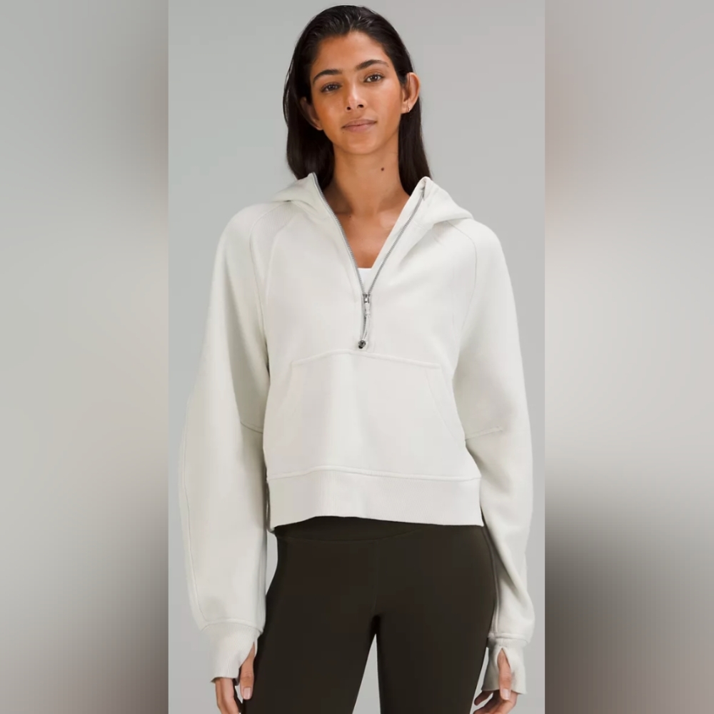 Scuba Oversized Half-Zip Hoodie in Bone with Silver Hardware Size M/L